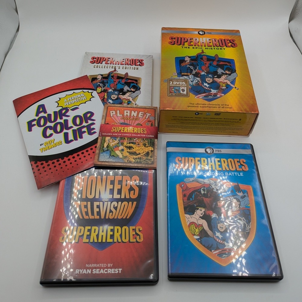 Superheroes The Epic History PBS Box Set 2 DVDs Hardcover Book Collector Cards
